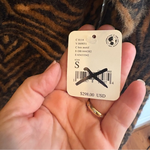 New Free People Animal Print Cardi Duster Maxi small Furry Side Slit Soft $298 - Picture 8 of 9